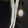 Vintage Pearl Necklace & Earrings Set – White Beads with Antique Gold Frame