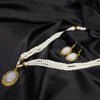 Vintage Pearl Necklace & Earrings Set – White Beads with Antique Gold Frame