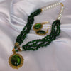 Emerald Green Beaded Jewelry Set – Necklace & Earrings with Antique Gold Detailing