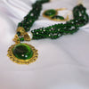 Emerald Green Beaded Jewelry Set – Necklace & Earrings with Antique Gold Detailing