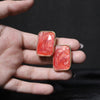 Rectangular Red Swirl Stud Earrings – Minimalist Marbled Design