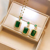 SFS023 - Emerald Green Zircon Jewelry Set Titanium Steel Necklace Earrings Ring - Gold Tone