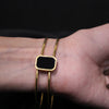 Minimalist Black Stone Cuff Bracelet – Gold-Tone Open Bangle