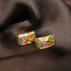 Colorful Enamel Huggie Earrings – Gold-Tone Abstract Leaf Design