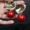 Bold Red Pearl Drop Earrings – Glossy Statement Fashion Jewelry
