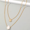 SFS042 - Natural Stone Pendant Necklace – Pearl Plated Alloy, Trendy Minimalist Jewelry