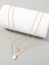 SFS042 - Natural Stone Pendant Necklace – Pearl Plated Alloy, Trendy Minimalist Jewelry