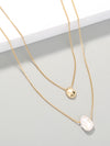 SFS042 - Natural Stone Pendant Necklace – Pearl Plated Alloy, Trendy Minimalist Jewelry