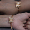 Butterfly Charm Bangles – Gold-Tone Crystal Accent Bracelets (Pair)