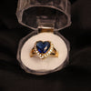 Royal Blue Heart Ring – Gold Band with Crystal Halo