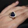 Royal Blue Heart Ring – Gold Band with Crystal Halo