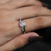 Pink Gemstone Clock-Inspired Ring – Silver Band with Crystal Halo