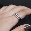 Diamond-Cut Grid Band Ring – Silver with Crystal Border