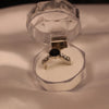 Black Gemstone Ring with Twisted Silver Band & Crystal Accents