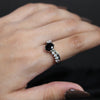Black Gemstone Ring with Twisted Silver Band & Crystal Accents
