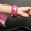 Bold Pink Pattern Stretch Bangle with Gold Base – Tribal Style