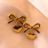 Elegant Gold Bow & Heart Drop Earrings