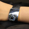 Black Beaded Mesh Bracelet with Silver Heart-Lock Clasp