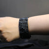 Black Beaded Mesh Bracelet with Silver Heart-Lock Clasp