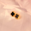 Elegant Clover Pendant Necklace & Stud Earrings Set – Gold & Black Enamel