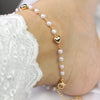 Pearl Beaded Anklet with Gold Heart Charms