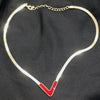 Elegant Red Enamel V-Shaped Gold Necklace – Adjustable Chain