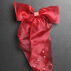 Elegant Organza Bow Hair Clip with Pearls – Long Tail Design