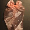 Elegant Organza Bow Hair Clip with Pearls – Long Tail Design