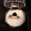 Black Gemstone Ring with Twisted Silver Band & Crystal Accents- Svins Finds