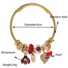 SFBRA006 - Rhinestone Charm Cable Bangle – Gold Plated 304 SS Ladybug & Pearl Heart Bracelet