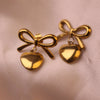 Elegant Gold Bow & Heart Drop Earrings- Svins Finds