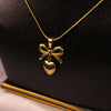 Elegant Gold Bow & Heart Pendant Necklace- Svins Finds