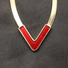 Elegant Red Enamel V-Shaped Gold Necklace – Adjustable Chain- Svins Finds