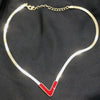Elegant Red Enamel V-Shaped Gold Necklace – Adjustable Chain- Svins Finds