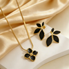 SFS074 - Flowers Enamel Jewelry Set For Women In 304 Stainless Steel With Golden Plated Water Plating And Snake Chain