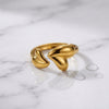 SFS051 - 18K Gold Plated Double Heart Open Ring – Stainless Steel IG Style Minimal Polished Adjustable Ring for Women