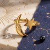 SFS056 - Retro Moon Open Ring for Women – 304 Stainless Steel Electroplated Gold Ring