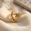 SFS056 - Retro Moon Open Ring for Women – 304 Stainless Steel Electroplated Gold Ring