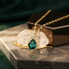 SFS067 - Golden Plated Rhinestones Pendant Necklace with Gold Lip Chain