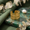 SFS031 - Gold Plated Stainless Steel Multi Layer Flower Ring for Women Boho Jewelry