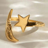 SFS056 - Retro Moon Open Ring for Women – 304 Stainless Steel Electroplated Gold Ring
