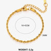 18K Gold Plated Twist Rope Bracelet - 304 Stainless Steel Waterproof Chain Bracelet for Women