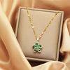 SFS024 - Green Clover Zircon Necklace - Gold Titanium Steel Four Leaf Pendant Necklace