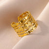 SFS031 - Gold Plated Stainless Steel Multi Layer Flower Ring for Women Boho Jewelry