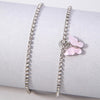 SFANK153 - Double Layer Rhinestone Anklet with Pink Butterfly Charm