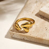 SFS051 - 18K Gold Plated Double Heart Open Ring – Stainless Steel IG Style Minimal Polished Adjustable Ring for Women