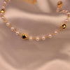 Pearl Beaded Anklet with Gold Heart Charms- Svins Finds