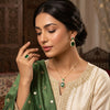 SFS023 - Emerald Green Zircon Jewelry Set Titanium Steel Necklace Earrings Ring - Gold Tone