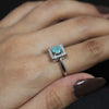 Turquoise Square Halo Ring – Elegant Silver Finish with Crystal Accents- Svins Finds