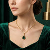 SFS067 - Golden Plated Rhinestones Pendant Necklace with Gold Lip Chain